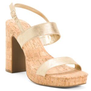 ANNE KLEIN Zaya Block Heeled Sandals NIB 7.5M in Light Gold Metallic